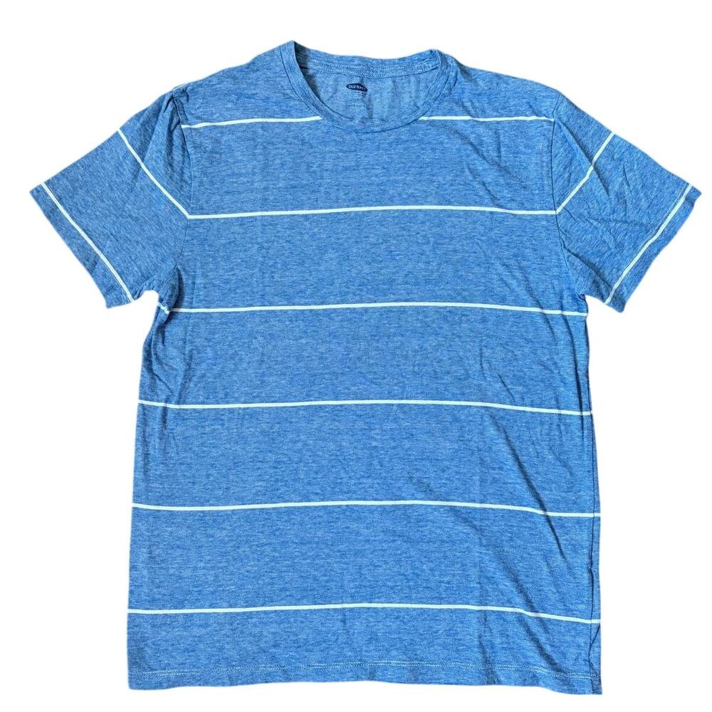 Old Navy Men's S Blue White Striped 100% Cotton Crew Neck Short Sleeved T-Shirt